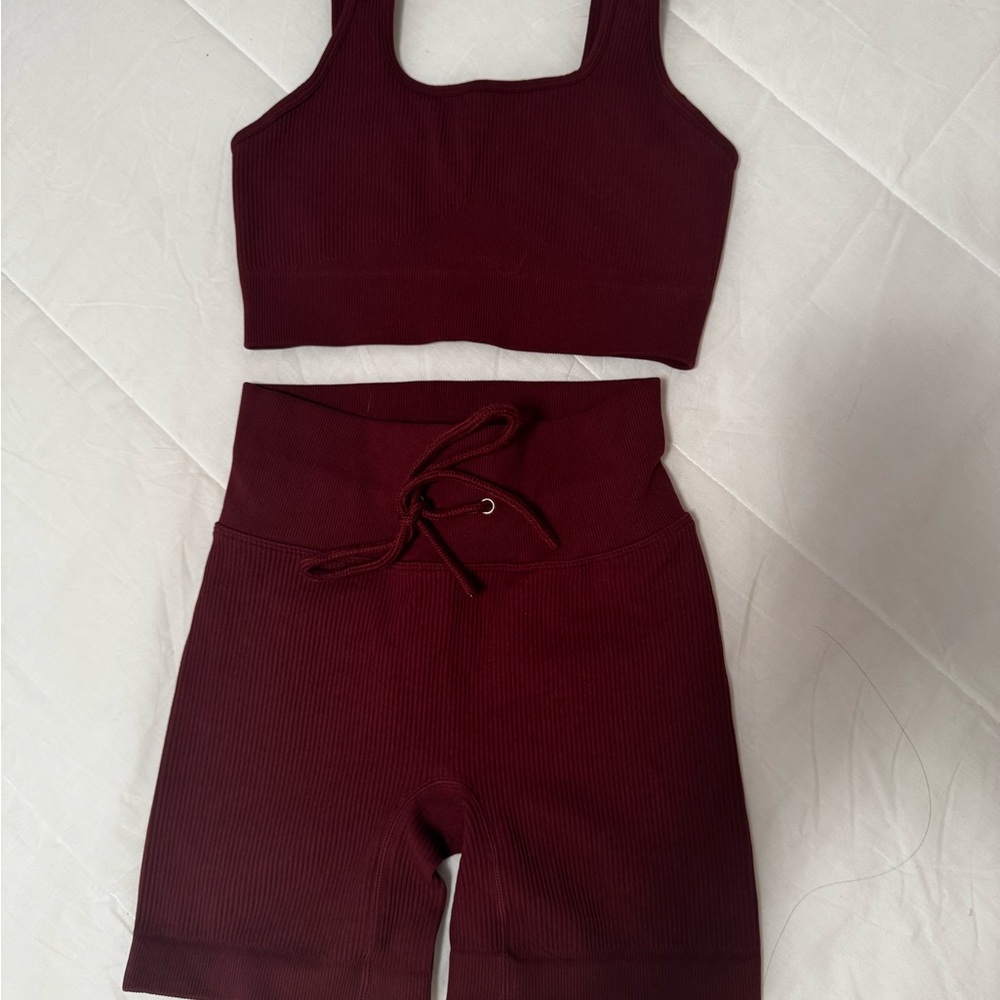 Burgundy Ribbed Workout Set - Picture 2 of 5